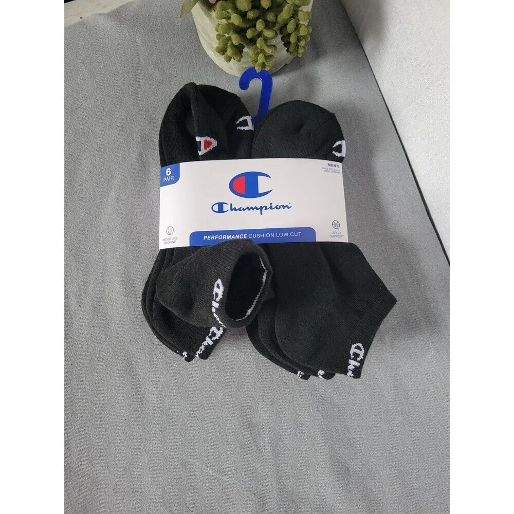 Champion Performance Cushion Low Cut Men's Socks 6 Pair Size 6-12.5 Black